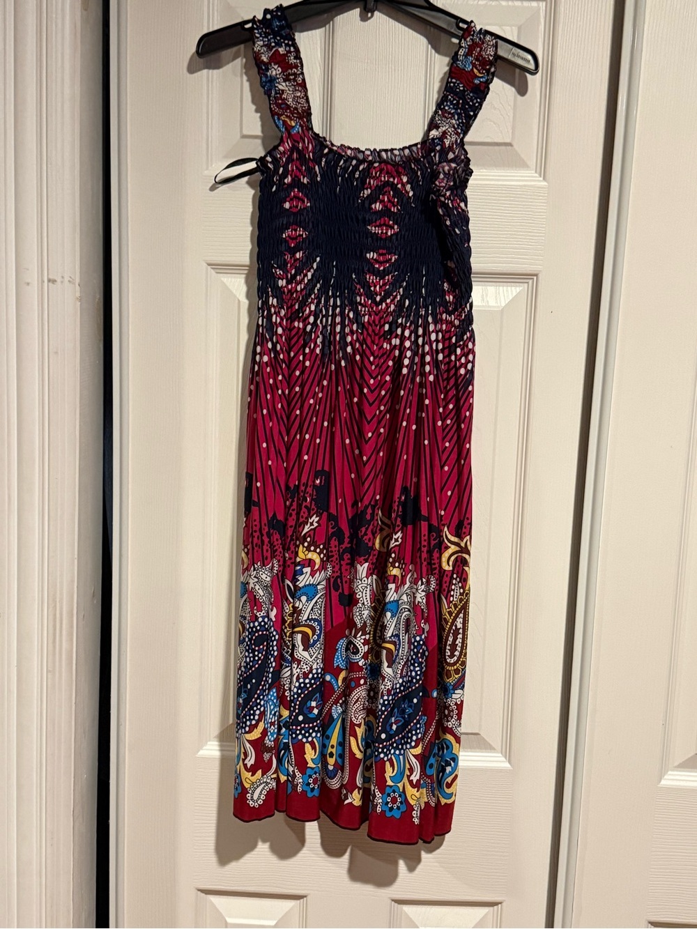 Sleeveless Pink and Navy Print Summer Dress